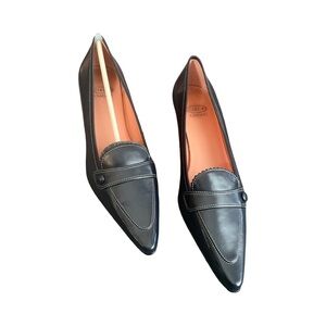 Circa Joan & David Navy Leather Kitten-Heel Loafers – Size 7.5M